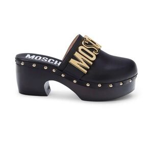 MOSCHINO COUTURE!
Logo Leather Heeled Clogs
